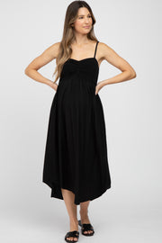 Black Maternity Smocked Maternity Midi Dress