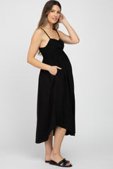 Black Maternity Smocked Maternity Midi Dress