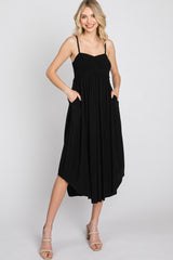 Black Maternity Smocked Midi Dress