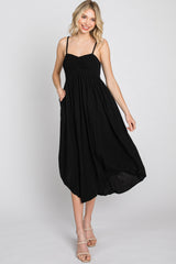 Black Maternity Smocked Midi Dress