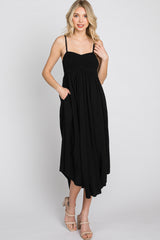 Black Maternity Smocked Midi Dress