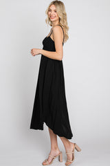 Black Maternity Smocked Midi Dress