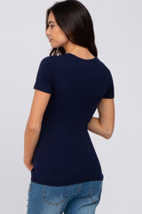 Navy Blue V-Neck Short Sleeve Maternity Top