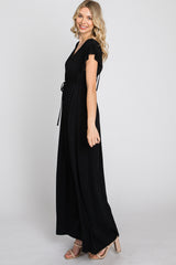 Black Wrap Front Ruffle Sleeve Maxi Dress