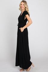 Black Wrap Front Ruffle Sleeve Maxi Dress