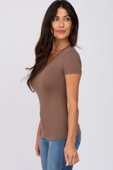 Mocha V-Neck Short Sleeve Top