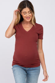 Rust V-Neck Short Sleeve Maternity Top