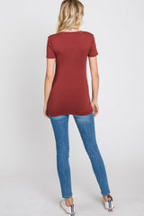 Rust V-Neck Short Sleeve Top