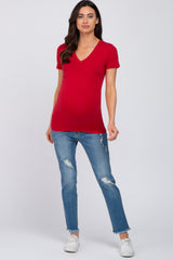 Red V-Neck Short Sleeve Maternity Top