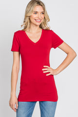 Red V-Neck Short Sleeve Maternity Top