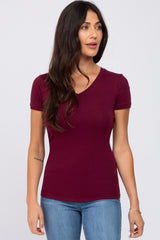 Burgundy V-Neck Short Sleeve Maternity Top