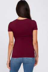 Burgundy V-Neck Short Sleeve Top