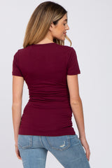 Burgundy V-Neck Short Sleeve Maternity Top