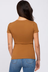 Camel V-Neck Short Sleeve Top