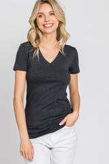 Charcoal V-Neck Short Sleeve Top