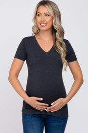 Charcoal V-Neck Short Sleeve Maternity Top