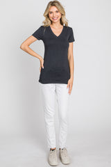 Charcoal V-Neck Short Sleeve Top