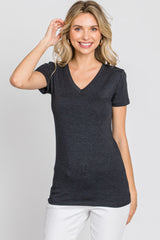 Charcoal V-Neck Short Sleeve Top