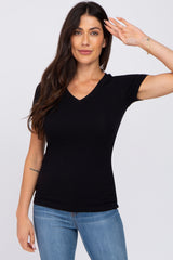 Black V-Neck Short Sleeve Top