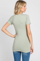 Light Olive V-Neck Short Sleeve Top