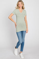 Light Olive V-Neck Short Sleeve Top