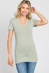 Light Olive V-Neck Short Sleeve Top