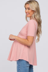 Pink Ribbed Button Accent Maternity Blouse