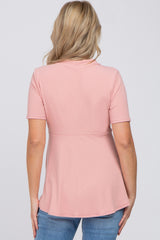 Pink Ribbed Button Accent Maternity Blouse