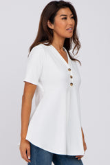 Ivory Ribbed Button Accent Blouse