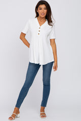 Ivory Ribbed Button Accent Blouse