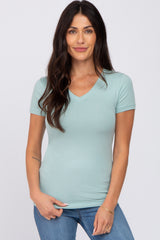 Mint Green V-Neck Short Sleeve Maternity Top