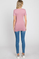 Mauve V-Neck Short Sleeve Top