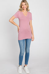 Mauve V-Neck Short Sleeve Top