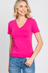 Fuchsia V-Neck Short Sleeve Top