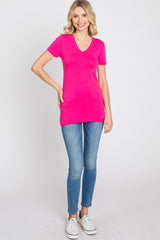 Fuchsia V-Neck Short Sleeve Top