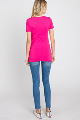 Fuchsia V-Neck Short Sleeve Top