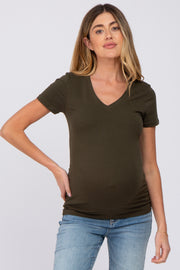 Olive V-Neck Short Sleeve Maternity Top