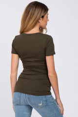 Olive V-Neck Short Sleeve Maternity Top