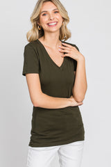 Olive V-Neck Short Sleeve Maternity Top