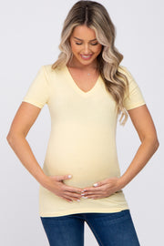 Yellow V-Neck Short Sleeve Maternity Top