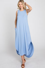 Blue Sleeveless Round Hem Maxi Dress