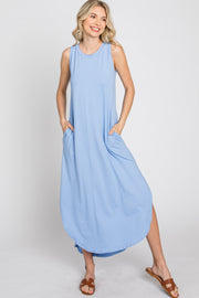 Blue Sleeveless Round Hem Maxi Dress