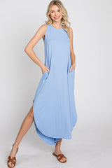 Blue Sleeveless Round Hem Maxi Dress