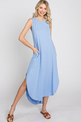 Blue Sleeveless Round Hem Maxi Dress