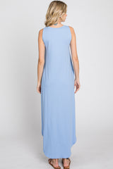 Blue Sleeveless Round Hem Maxi Dress