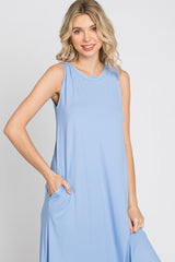 Blue Sleeveless Round Hem Maxi Dress