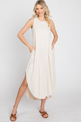 Beige Sleeveless Round Hem Maxi Dress