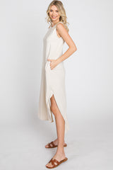 Beige Sleeveless Round Hem Maxi Dress