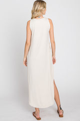 Beige Sleeveless Round Hem Maxi Dress