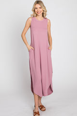 Mauve Sleeveless Round Hem Maxi Dress